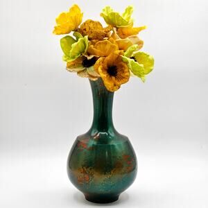 Chinese Metal Art Vase Reactive Patina Green Red Bronze Alloy Marked Zhuo Jie